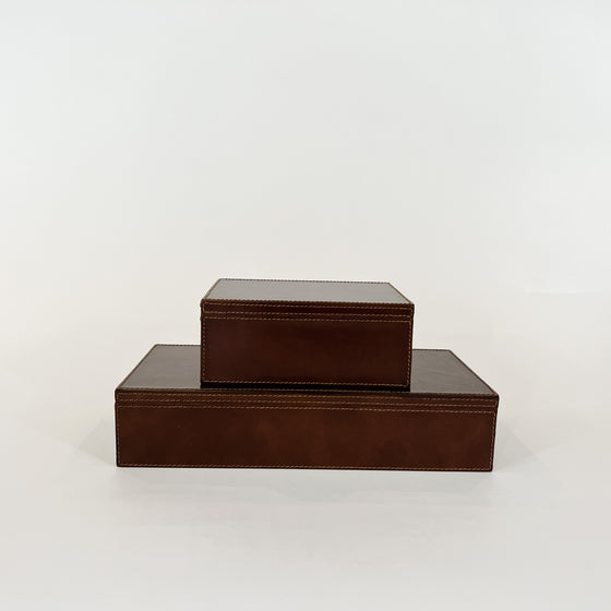 Leather Accent Box, Tobacco - KM Home