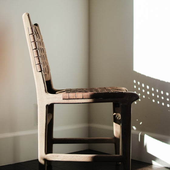 Woven Leather Dining Chair - KM Home